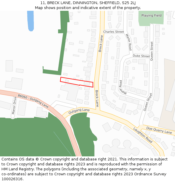 11, BRECK LANE, DINNINGTON, SHEFFIELD, S25 2LJ: Location map and indicative extent of plot