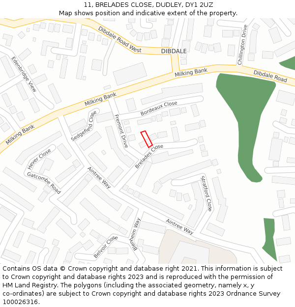 11, BRELADES CLOSE, DUDLEY, DY1 2UZ: Location map and indicative extent of plot