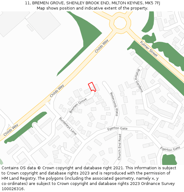 11, BREMEN GROVE, SHENLEY BROOK END, MILTON KEYNES, MK5 7FJ: Location map and indicative extent of plot