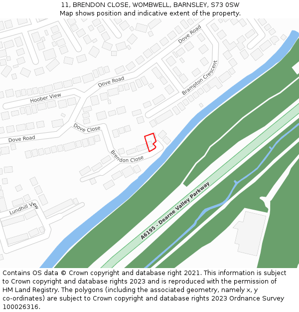 11, BRENDON CLOSE, WOMBWELL, BARNSLEY, S73 0SW: Location map and indicative extent of plot