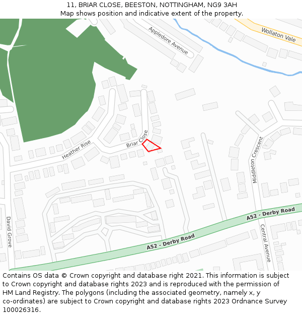 11, BRIAR CLOSE, BEESTON, NOTTINGHAM, NG9 3AH: Location map and indicative extent of plot