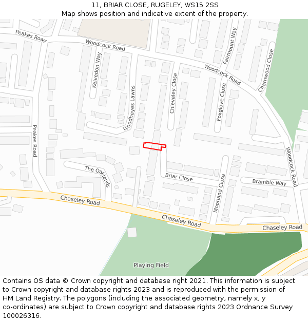 11, BRIAR CLOSE, RUGELEY, WS15 2SS: Location map and indicative extent of plot