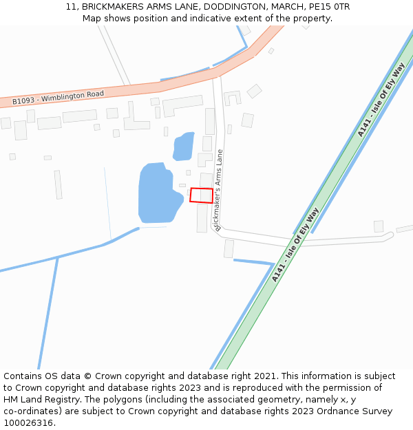 11, BRICKMAKERS ARMS LANE, DODDINGTON, MARCH, PE15 0TR: Location map and indicative extent of plot