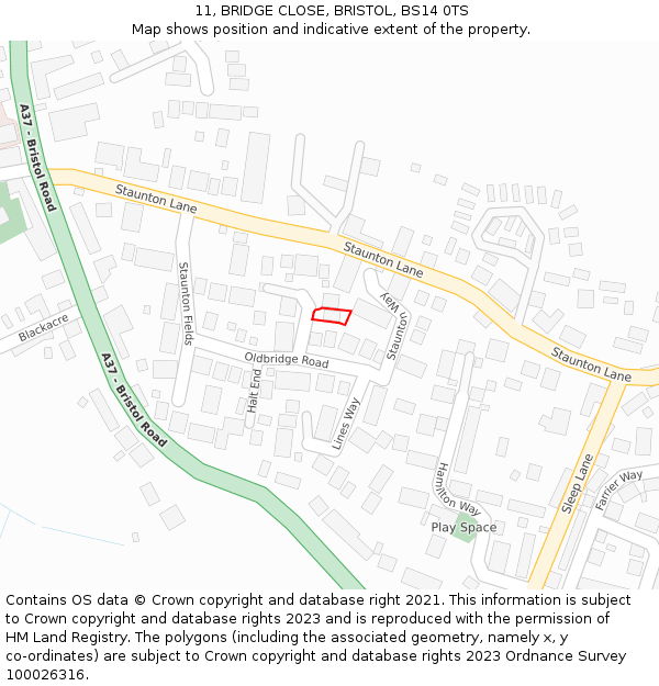 11, BRIDGE CLOSE, BRISTOL, BS14 0TS: Location map and indicative extent of plot