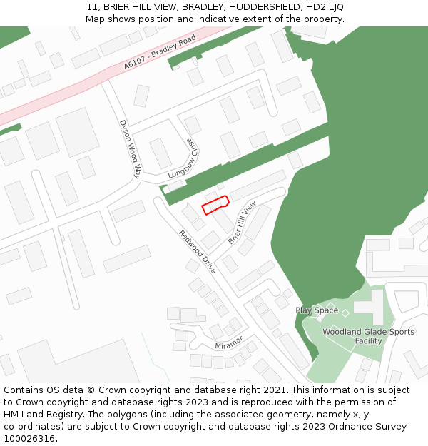 11, BRIER HILL VIEW, BRADLEY, HUDDERSFIELD, HD2 1JQ: Location map and indicative extent of plot