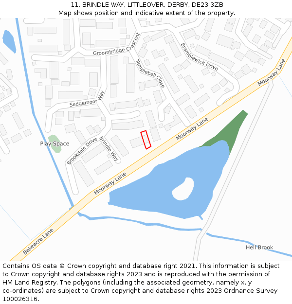 11, BRINDLE WAY, LITTLEOVER, DERBY, DE23 3ZB: Location map and indicative extent of plot