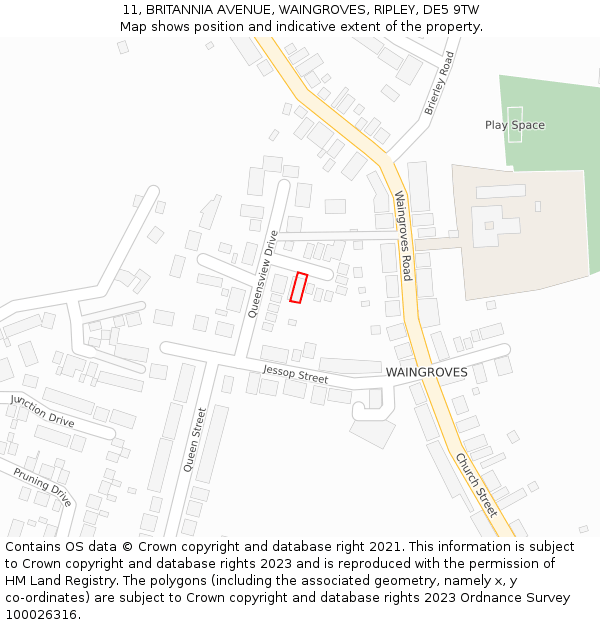 11, BRITANNIA AVENUE, WAINGROVES, RIPLEY, DE5 9TW: Location map and indicative extent of plot