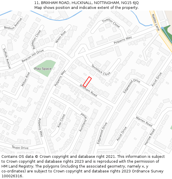 11, BRIXHAM ROAD, HUCKNALL, NOTTINGHAM, NG15 6JQ: Location map and indicative extent of plot