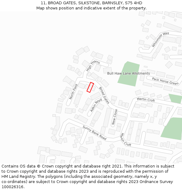 11, BROAD GATES, SILKSTONE, BARNSLEY, S75 4HD: Location map and indicative extent of plot