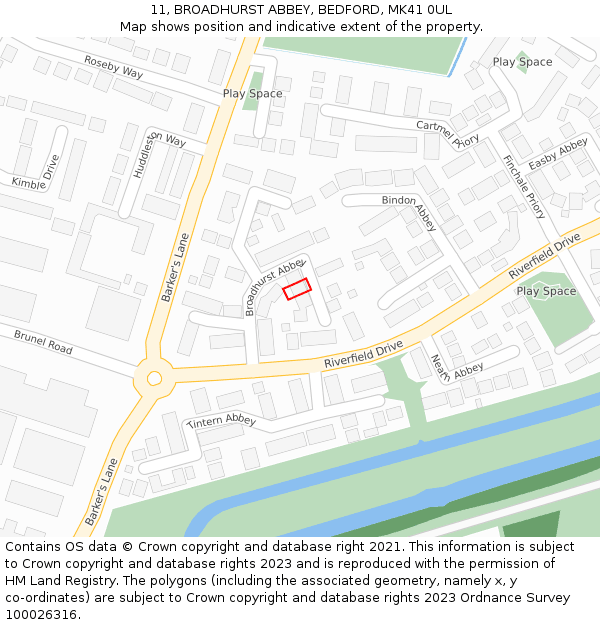 11, BROADHURST ABBEY, BEDFORD, MK41 0UL: Location map and indicative extent of plot