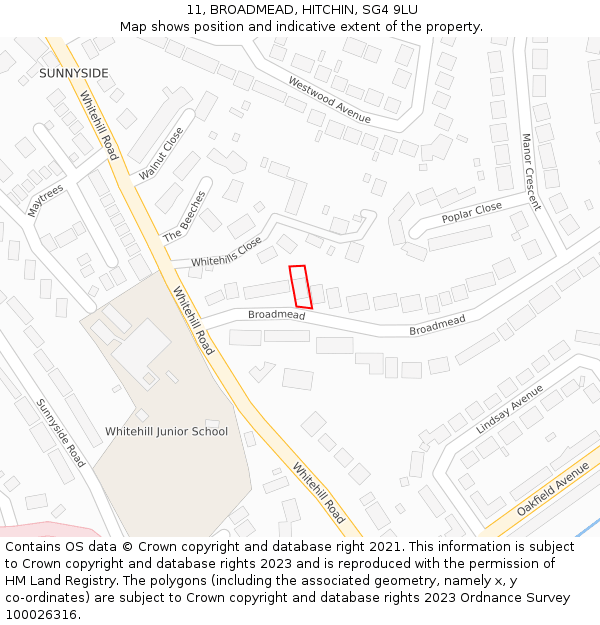 11, BROADMEAD, HITCHIN, SG4 9LU: Location map and indicative extent of plot