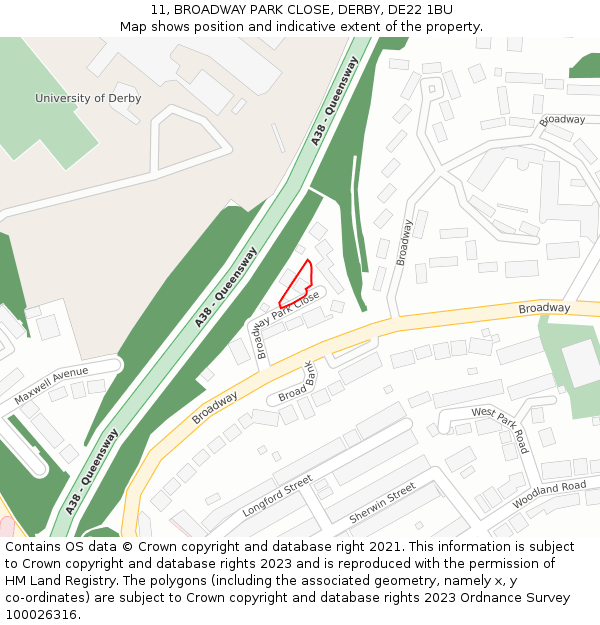 11, BROADWAY PARK CLOSE, DERBY, DE22 1BU: Location map and indicative extent of plot