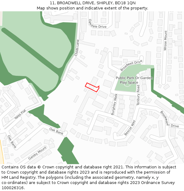 11, BROADWELL DRIVE, SHIPLEY, BD18 1QN: Location map and indicative extent of plot