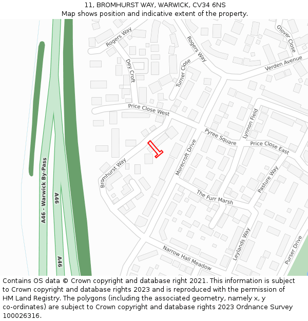 11, BROMHURST WAY, WARWICK, CV34 6NS: Location map and indicative extent of plot