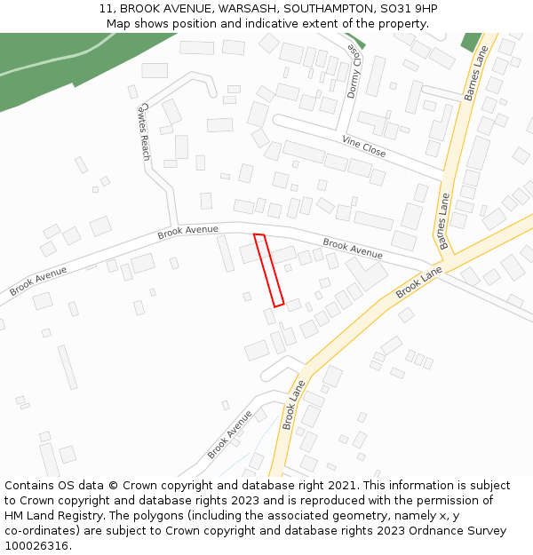11, BROOK AVENUE, WARSASH, SOUTHAMPTON, SO31 9HP: Location map and indicative extent of plot