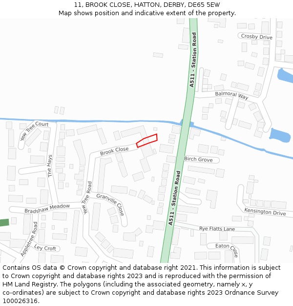 11, BROOK CLOSE, HATTON, DERBY, DE65 5EW: Location map and indicative extent of plot