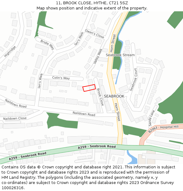 11, BROOK CLOSE, HYTHE, CT21 5SZ: Location map and indicative extent of plot