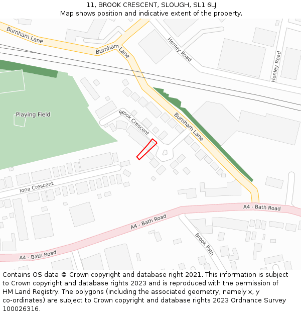 11, BROOK CRESCENT, SLOUGH, SL1 6LJ: Location map and indicative extent of plot