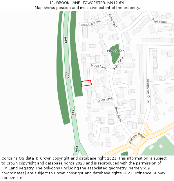 11, BROOK LANE, TOWCESTER, NN12 6YL: Location map and indicative extent of plot