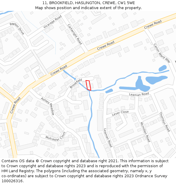 11, BROOKFIELD, HASLINGTON, CREWE, CW1 5WE: Location map and indicative extent of plot