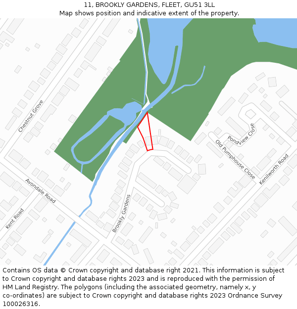 11, BROOKLY GARDENS, FLEET, GU51 3LL: Location map and indicative extent of plot