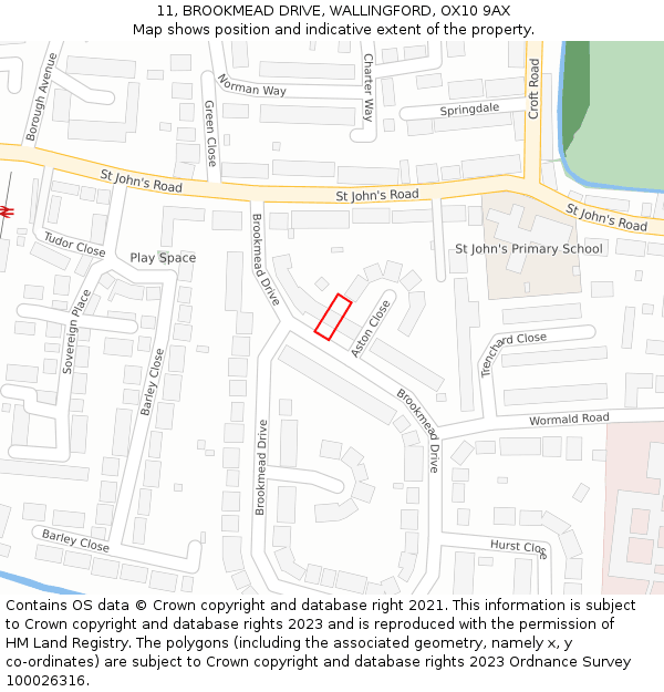 11, BROOKMEAD DRIVE, WALLINGFORD, OX10 9AX: Location map and indicative extent of plot