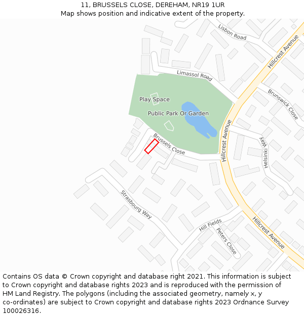 11, BRUSSELS CLOSE, DEREHAM, NR19 1UR: Location map and indicative extent of plot