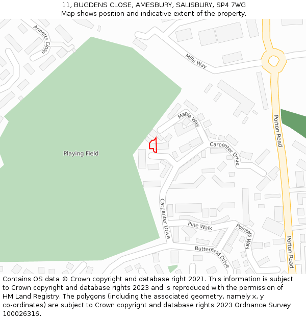 11, BUGDENS CLOSE, AMESBURY, SALISBURY, SP4 7WG: Location map and indicative extent of plot
