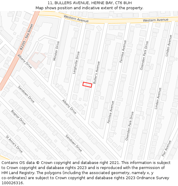 11, BULLERS AVENUE, HERNE BAY, CT6 8UH: Location map and indicative extent of plot