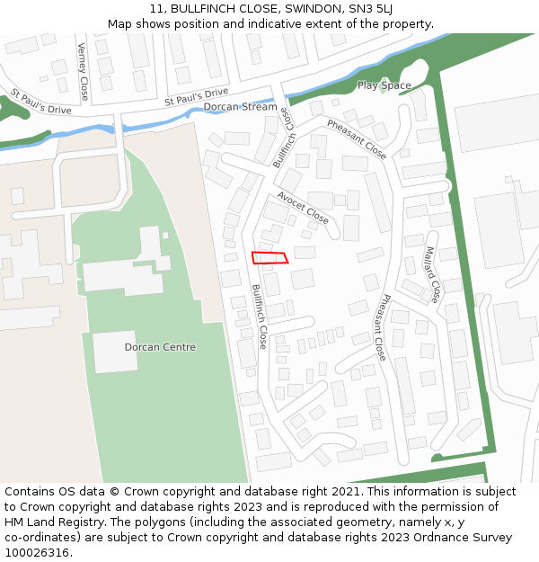 11, BULLFINCH CLOSE, SWINDON, SN3 5LJ: Location map and indicative extent of plot