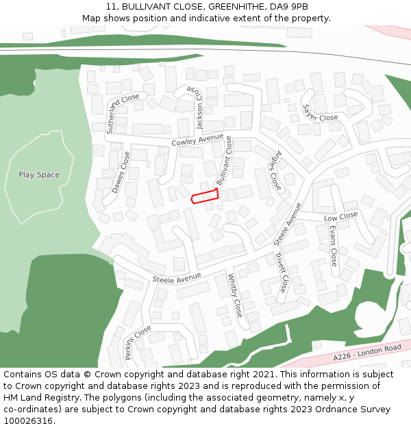 11, BULLIVANT CLOSE, GREENHITHE, DA9 9PB: Location map and indicative extent of plot
