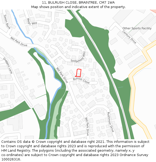 11, BULRUSH CLOSE, BRAINTREE, CM7 1WA: Location map and indicative extent of plot