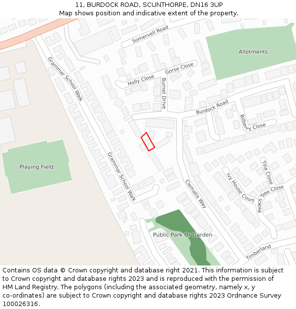 11, BURDOCK ROAD, SCUNTHORPE, DN16 3UP: Location map and indicative extent of plot