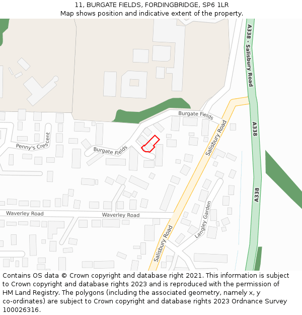 11, BURGATE FIELDS, FORDINGBRIDGE, SP6 1LR: Location map and indicative extent of plot