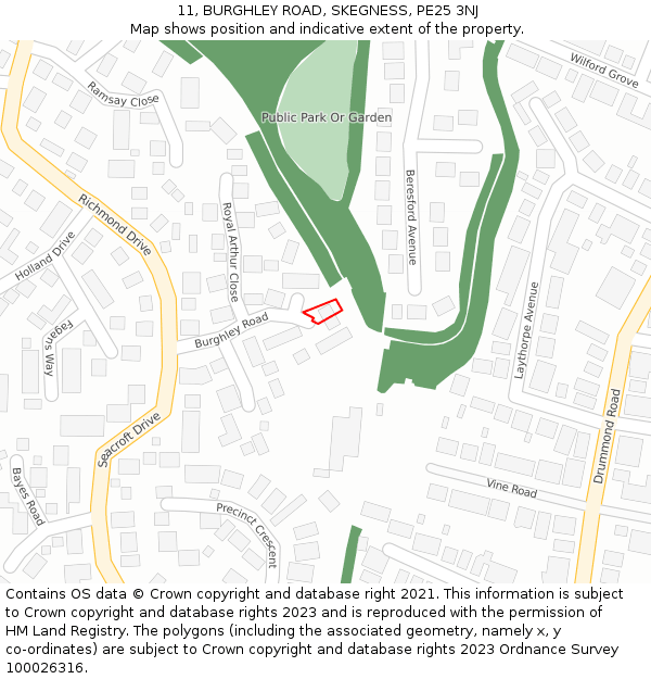 11, BURGHLEY ROAD, SKEGNESS, PE25 3NJ: Location map and indicative extent of plot