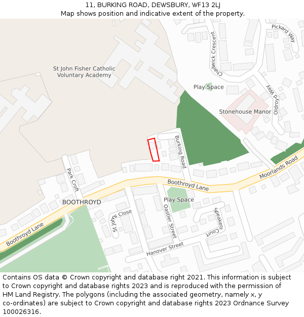 11, BURKING ROAD, DEWSBURY, WF13 2LJ: Location map and indicative extent of plot