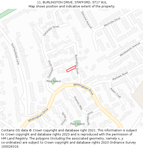 11, BURLINGTON DRIVE, STAFFORD, ST17 9UL: Location map and indicative extent of plot