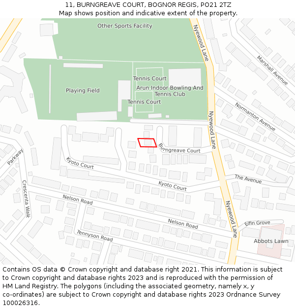 11, BURNGREAVE COURT, BOGNOR REGIS, PO21 2TZ: Location map and indicative extent of plot