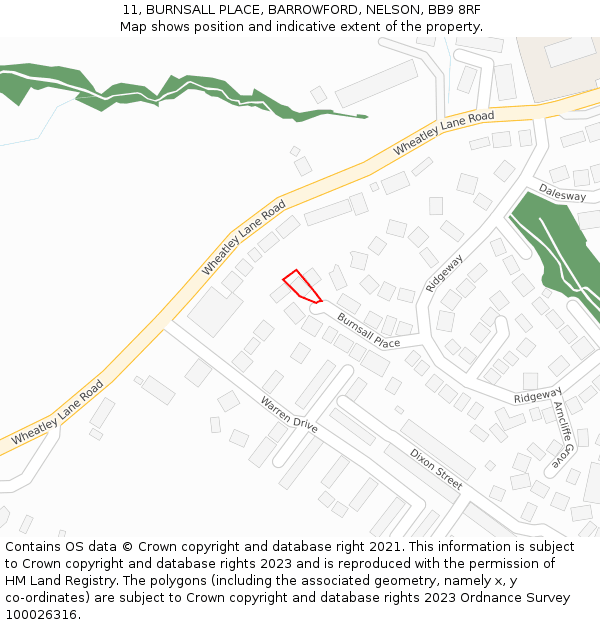 11, BURNSALL PLACE, BARROWFORD, NELSON, BB9 8RF: Location map and indicative extent of plot