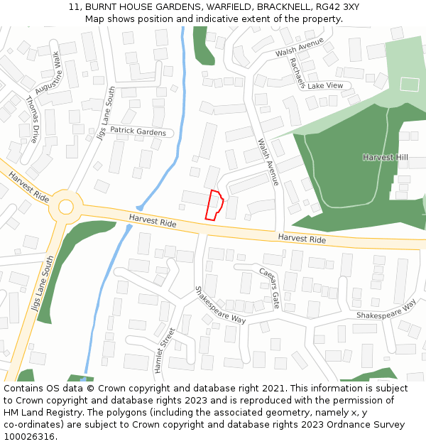 11, BURNT HOUSE GARDENS, WARFIELD, BRACKNELL, RG42 3XY: Location map and indicative extent of plot