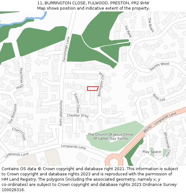 11, BURRINGTON CLOSE, FULWOOD, PRESTON, PR2 9HW: Location map and indicative extent of plot