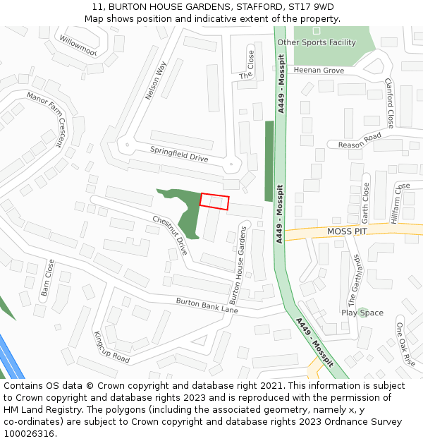 11, BURTON HOUSE GARDENS, STAFFORD, ST17 9WD: Location map and indicative extent of plot