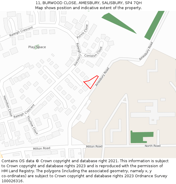 11, BURWOOD CLOSE, AMESBURY, SALISBURY, SP4 7QH: Location map and indicative extent of plot