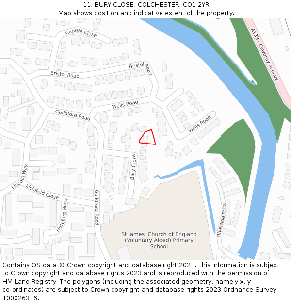 11, BURY CLOSE, COLCHESTER, CO1 2YR: Location map and indicative extent of plot