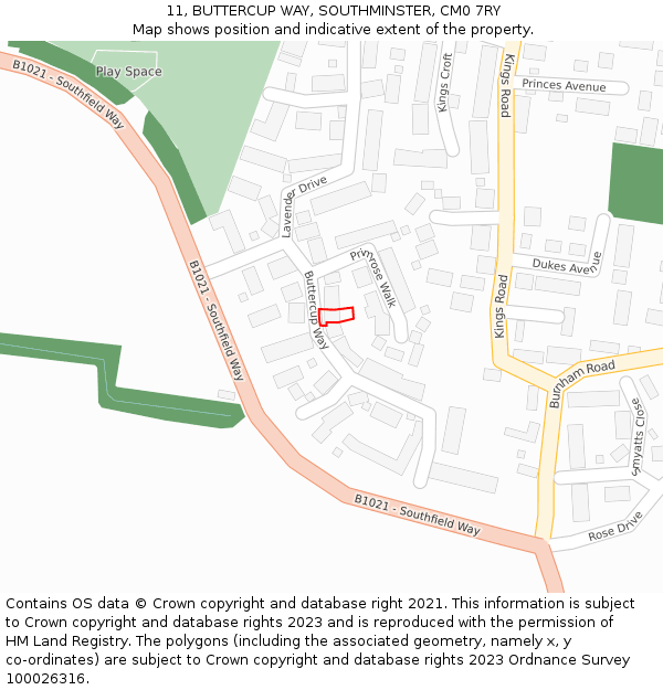 11, BUTTERCUP WAY, SOUTHMINSTER, CM0 7RY: Location map and indicative extent of plot