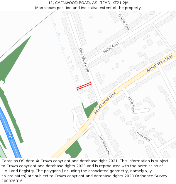 11, CAENWOOD ROAD, ASHTEAD, KT21 2JA: Location map and indicative extent of plot