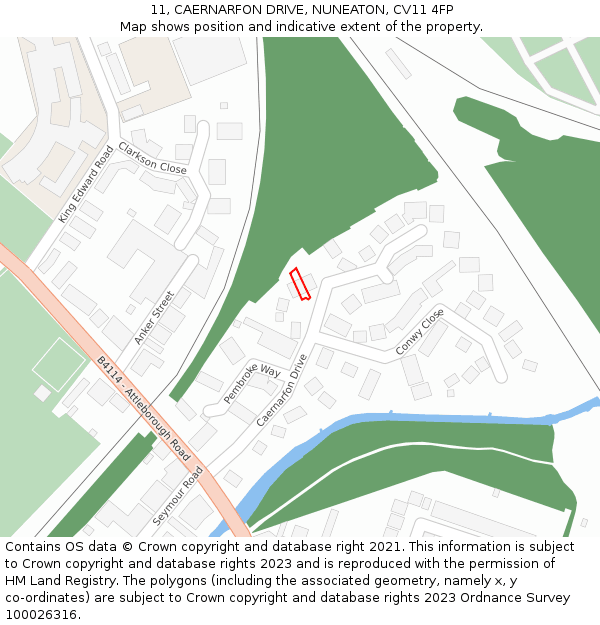 11, CAERNARFON DRIVE, NUNEATON, CV11 4FP: Location map and indicative extent of plot