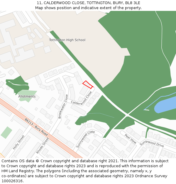 11, CALDERWOOD CLOSE, TOTTINGTON, BURY, BL8 3LE: Location map and indicative extent of plot