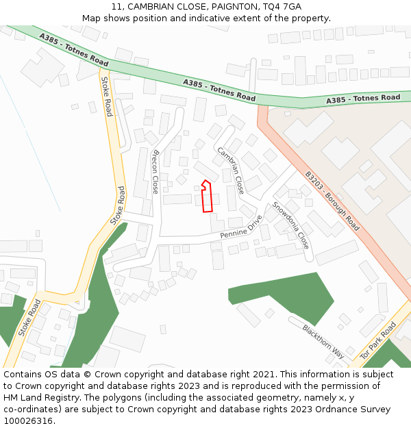 11, CAMBRIAN CLOSE, PAIGNTON, TQ4 7GA: Location map and indicative extent of plot