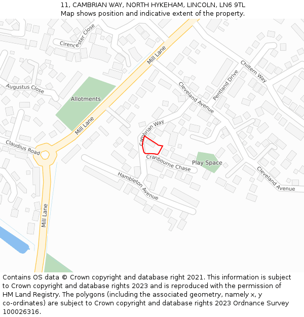 11, CAMBRIAN WAY, NORTH HYKEHAM, LINCOLN, LN6 9TL: Location map and indicative extent of plot